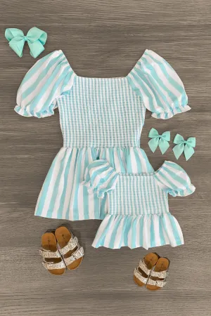 Mom & Me - Mint & White Striped Peplum Top