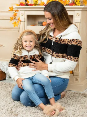 Mommy and Me Fleece Hugs Leopard Colorblock Hoodie