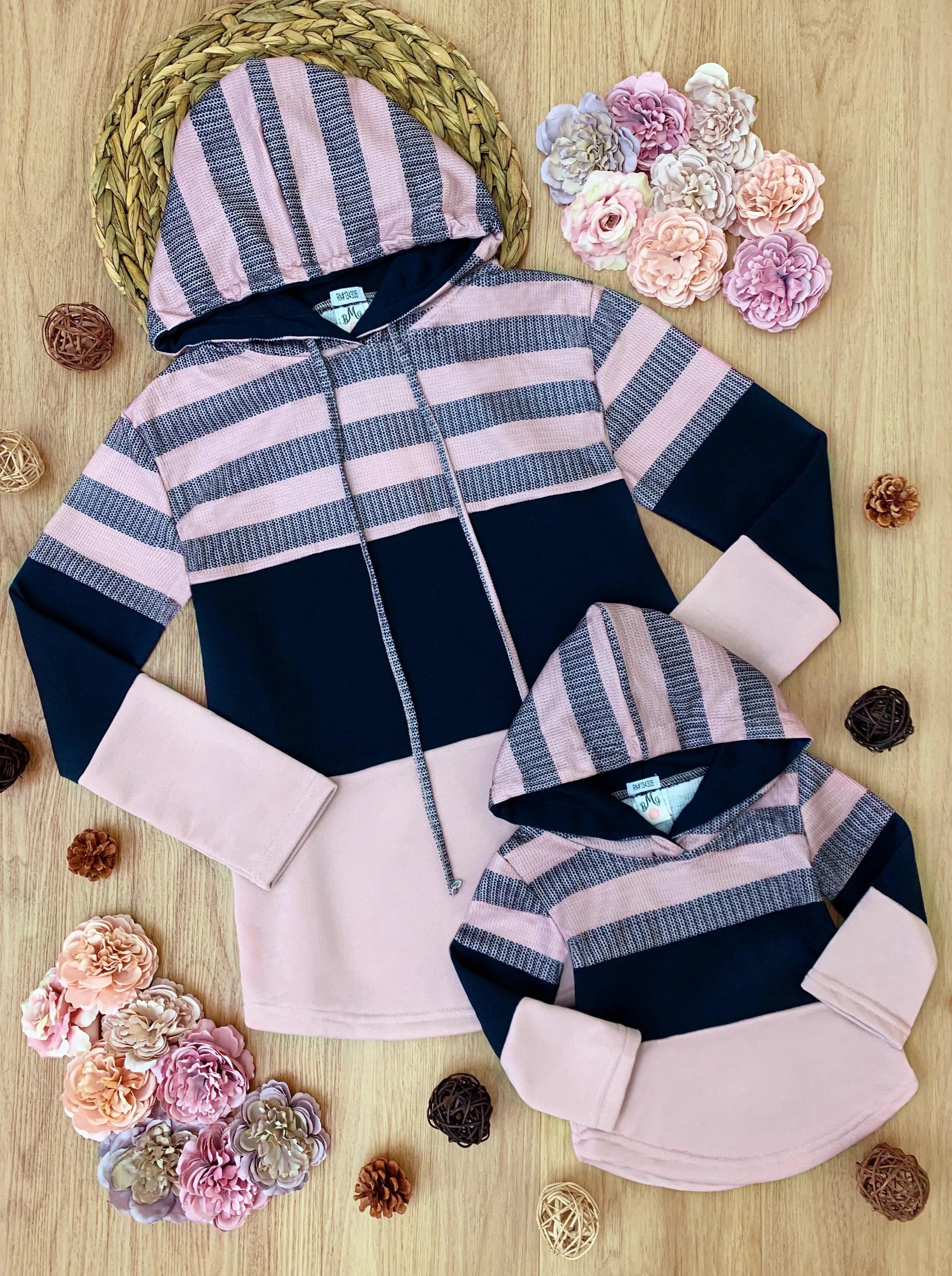 Mommy and Me Striped Colorblock Hoodie