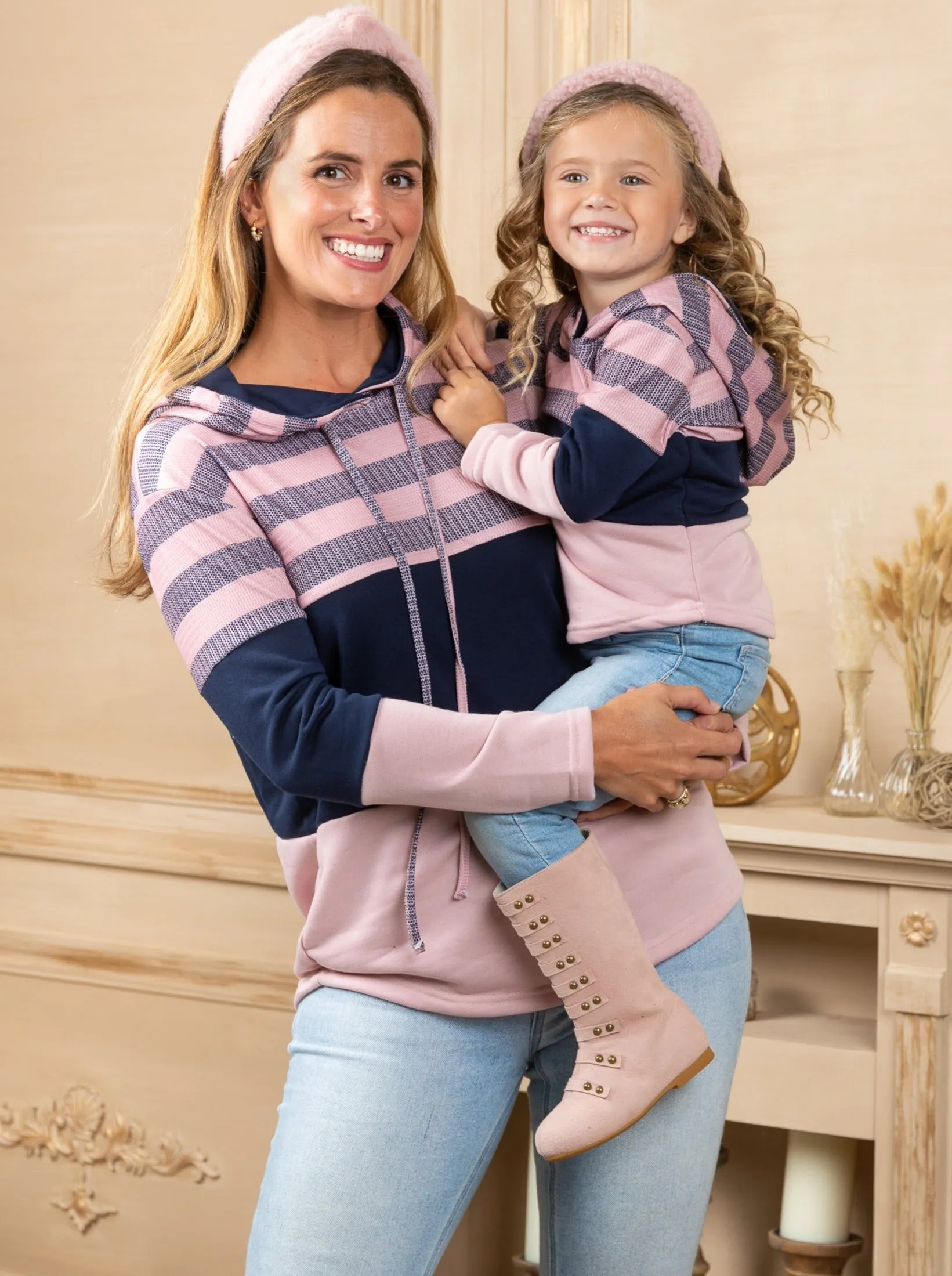 Mommy and Me Striped Colorblock Hoodie