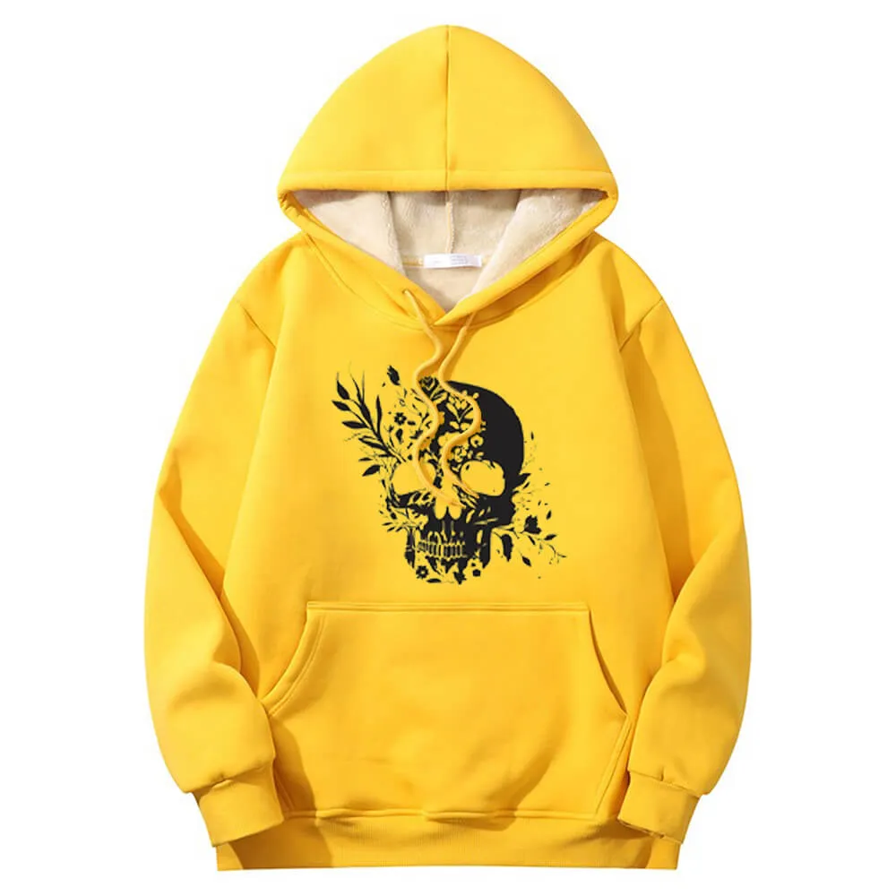 Multicolor Floral Skull Crew Collar Fleece Sherpa Hoodie