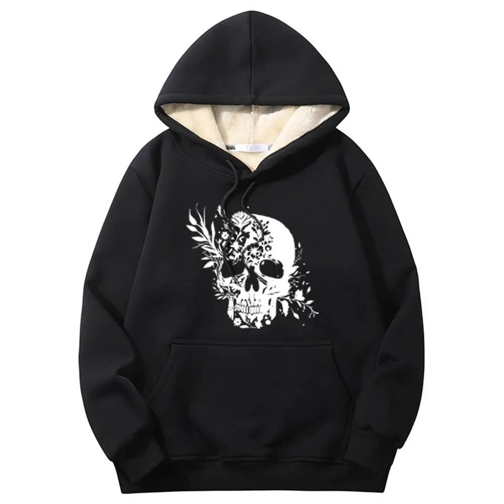 Multicolor Floral Skull Crew Collar Fleece Sherpa Hoodie