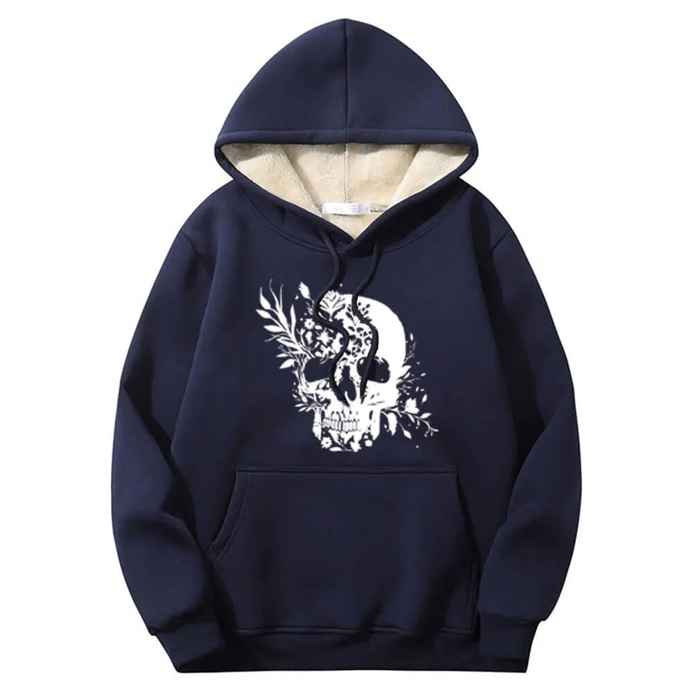 Multicolor Floral Skull Crew Collar Fleece Sherpa Hoodie