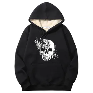 Multicolor Floral Skull Crew Collar Fleece Sherpa Hoodie