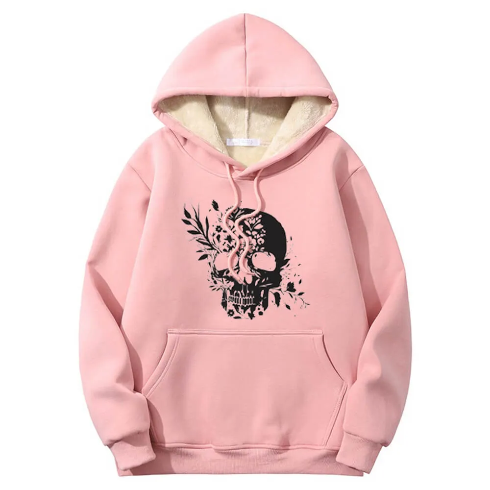 Multicolor Floral Skull Crew Collar Fleece Sherpa Hoodie