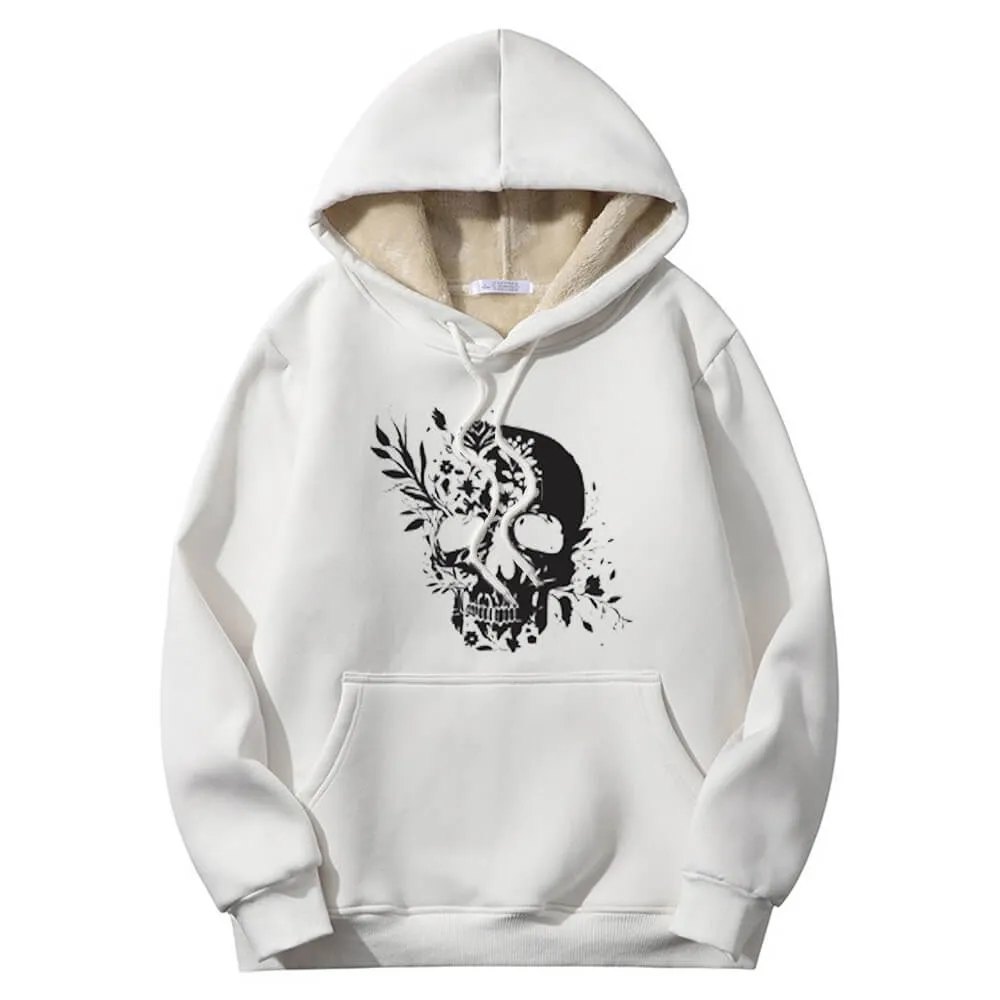 Multicolor Floral Skull Crew Collar Fleece Sherpa Hoodie