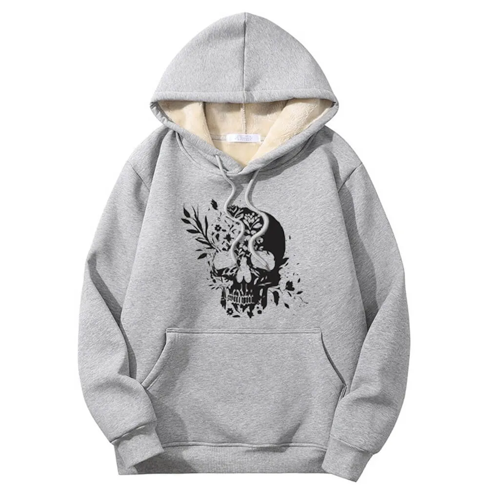 Multicolor Floral Skull Crew Collar Fleece Sherpa Hoodie