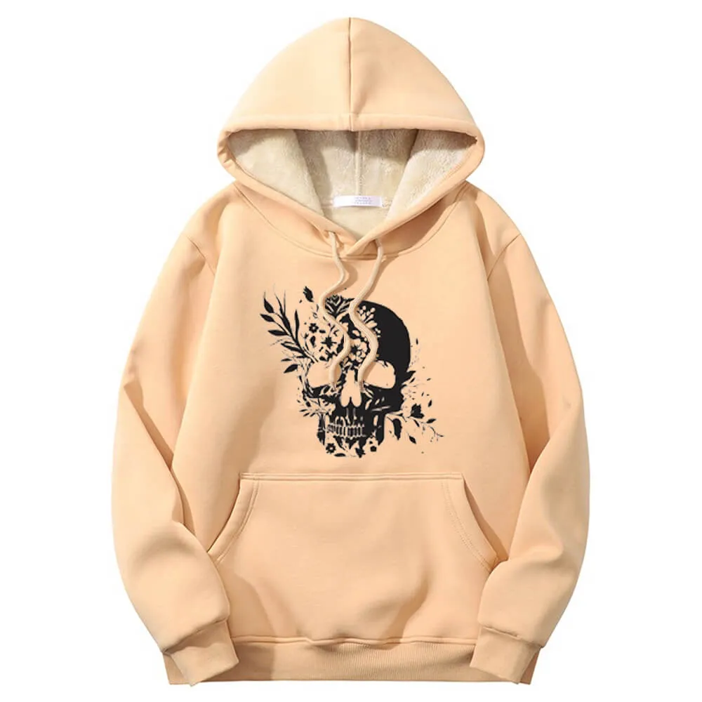 Multicolor Floral Skull Crew Collar Fleece Sherpa Hoodie