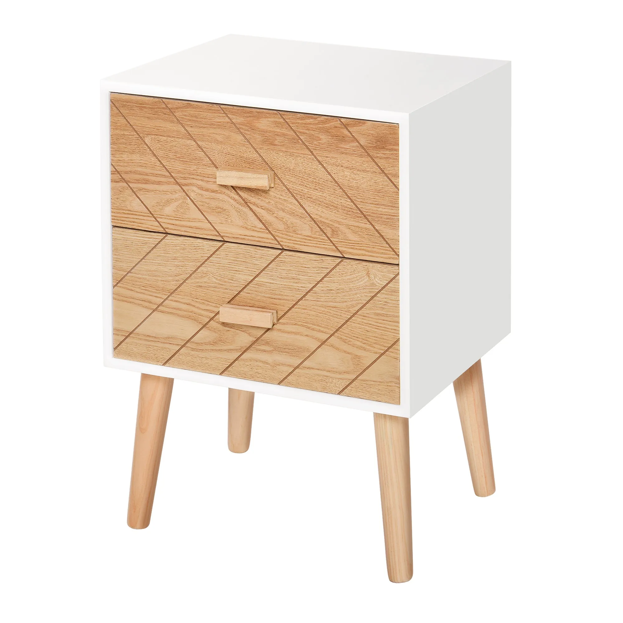 Nordic Style 2 Drawers Side Cabinet Wooden Bedside Table Storage Chest Scandinavian Home Furniture