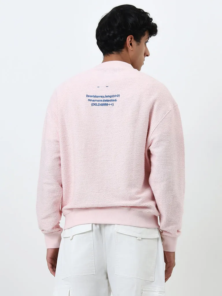 Nuon Light Pink Text Design Relaxed-Fit Cotton Sweatshirt