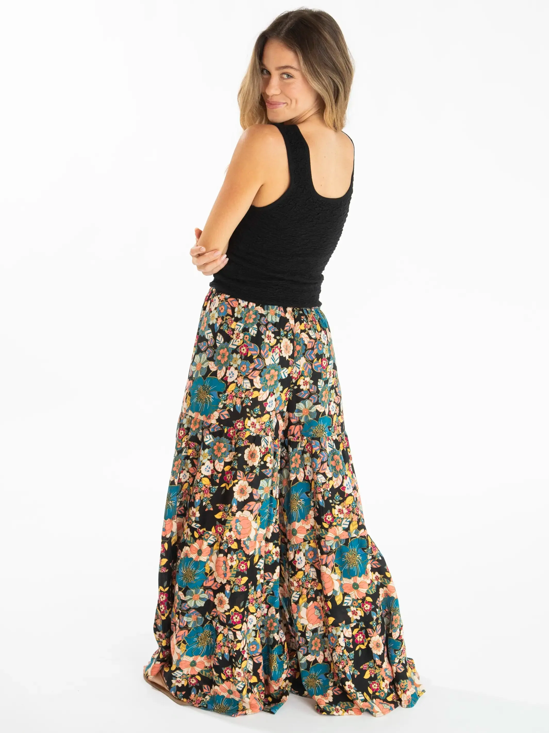 Patti Palazzo Pant - Black Pink Petunia