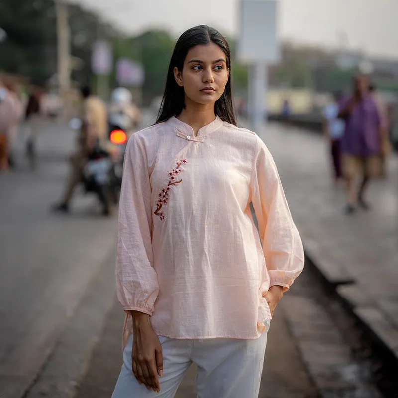 Pink  Embroidered Shirt for Women | Full Sleeves | Cotton