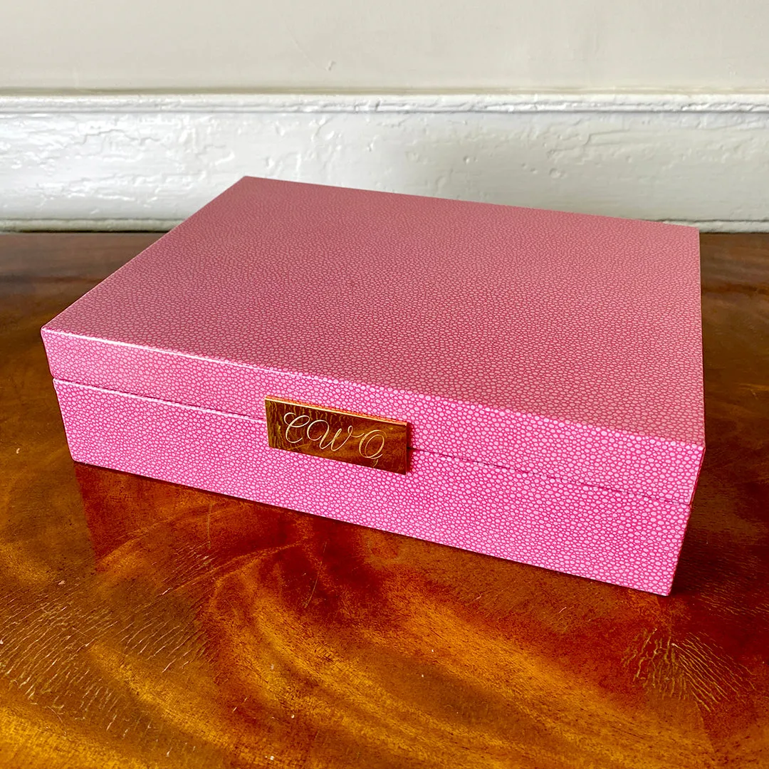 Pink Shagreen & Gold Plated Trim Large Jewelry Box