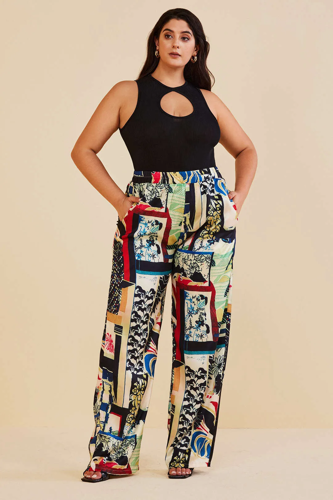 Plus Size Floral Print High-Waisted Straight Leg Pants – Multicolor