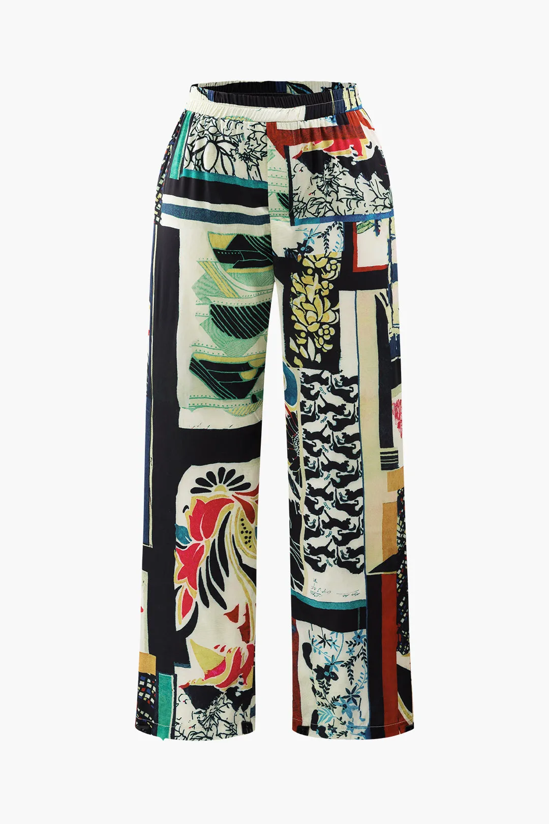 Plus Size Floral Print High-Waisted Straight Leg Pants – Multicolor