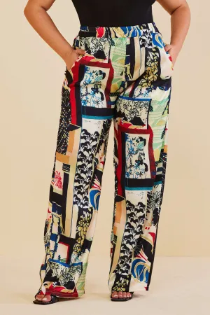 Plus Size Floral Print High-Waisted Straight Leg Pants – Multicolor