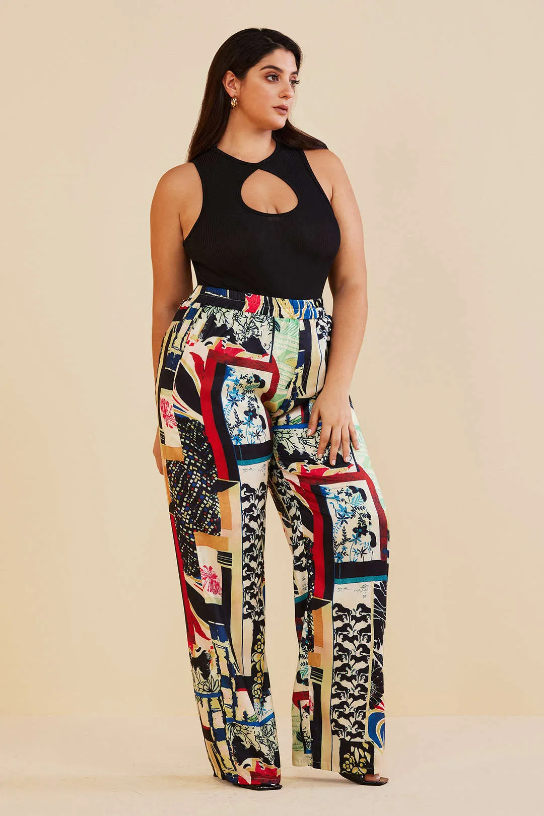 Plus Size Floral Print High-Waisted Straight Leg Pants – Multicolor