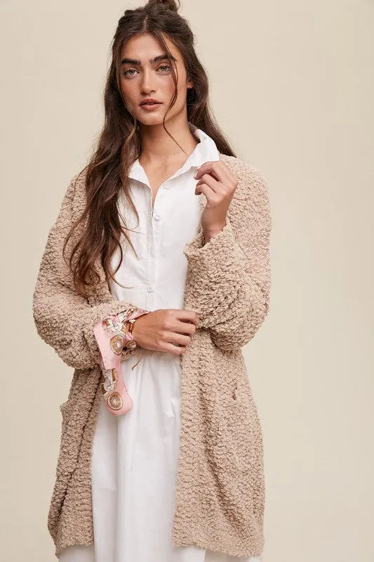 *Popcorn Open Knit Cardigan Sweater