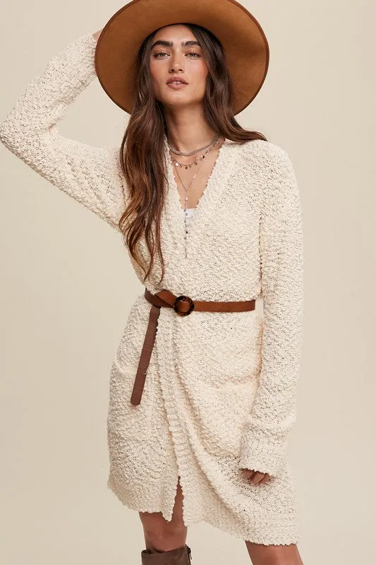 *Popcorn Open Knit Cardigan Sweater