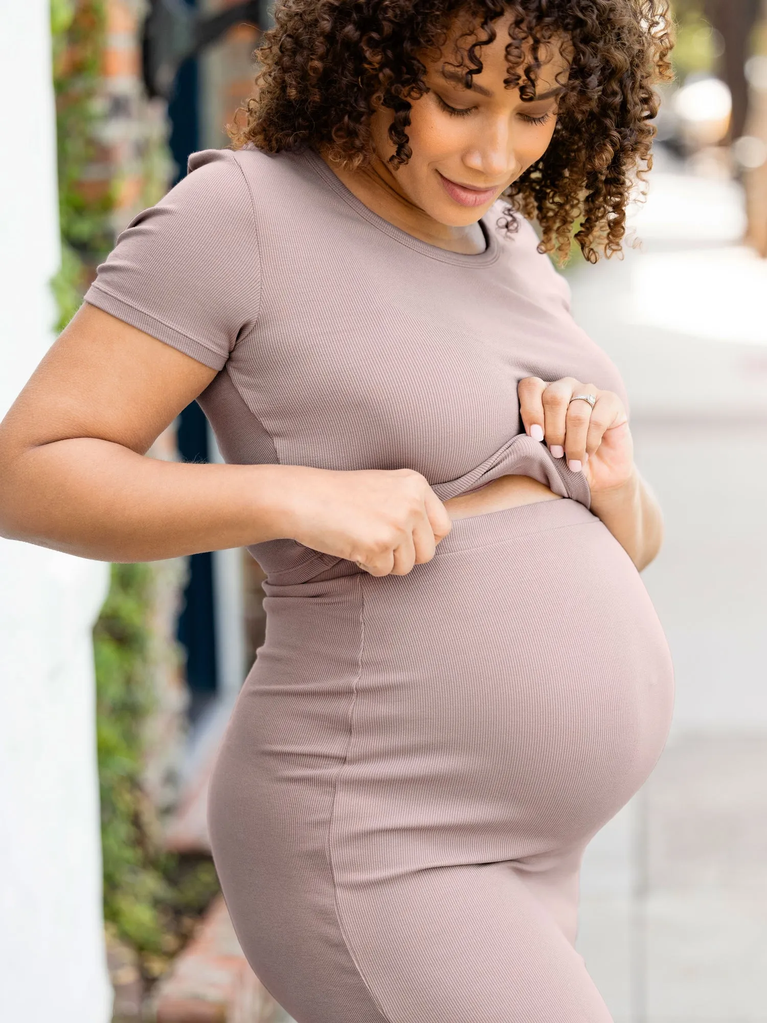 Ribbed Bamboo Maternity & Postpartum Midi Skirt | Lilac Stone