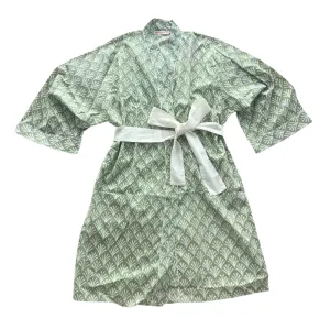 SECONDS | Block Print Cotton Robe | Soft Sage | No Beltloops