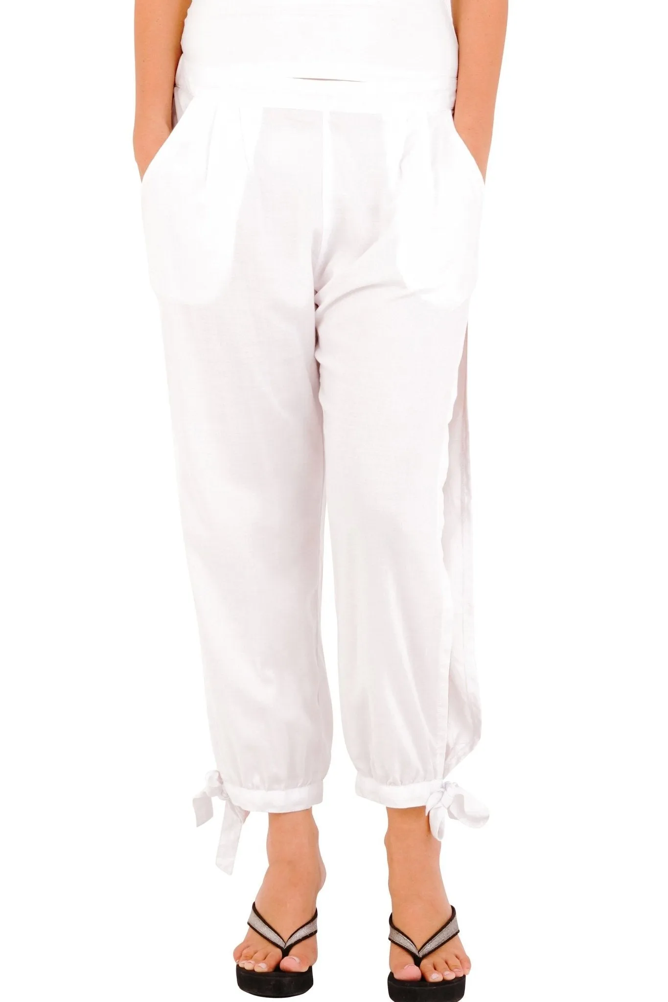 SHU-SHI Women's Boho Harem Cropped Trousers with High Side Slits - Summer Pants