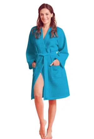 Soft Touch Linen Kimono Waffle Robe – Women’s Bath SPA Robe – Lightweight Cotton &Polyester Blend (X-Large, Turquoise)