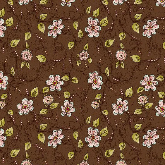 Stof Fabrics La Vie est Belle Vine on Brown-3 Cotton Prints