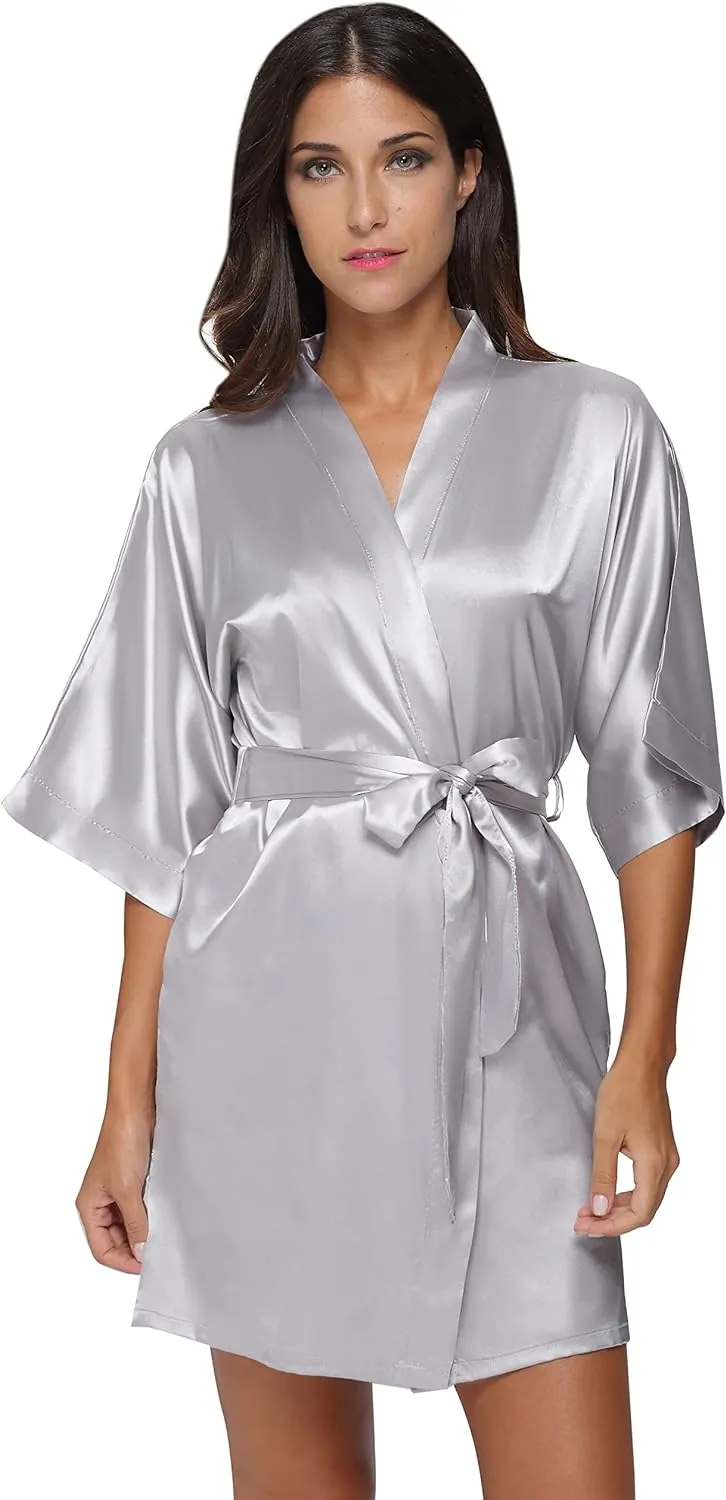 The Bund Women's Satin Robes Bride Bridesmaid Lace Short Silk Wedding Party Lightweight Bathrobe Soft Sleepwear S-XXXL