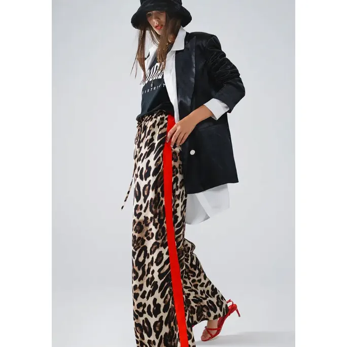 The London Red Side Stripe Leopard Print Pants