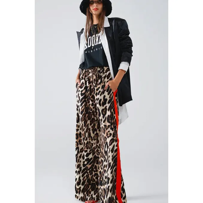 The London Red Side Stripe Leopard Print Pants