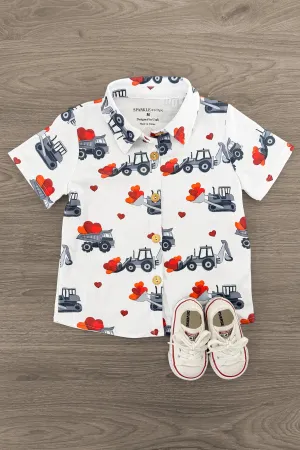 Tractor & Hearts Button Down