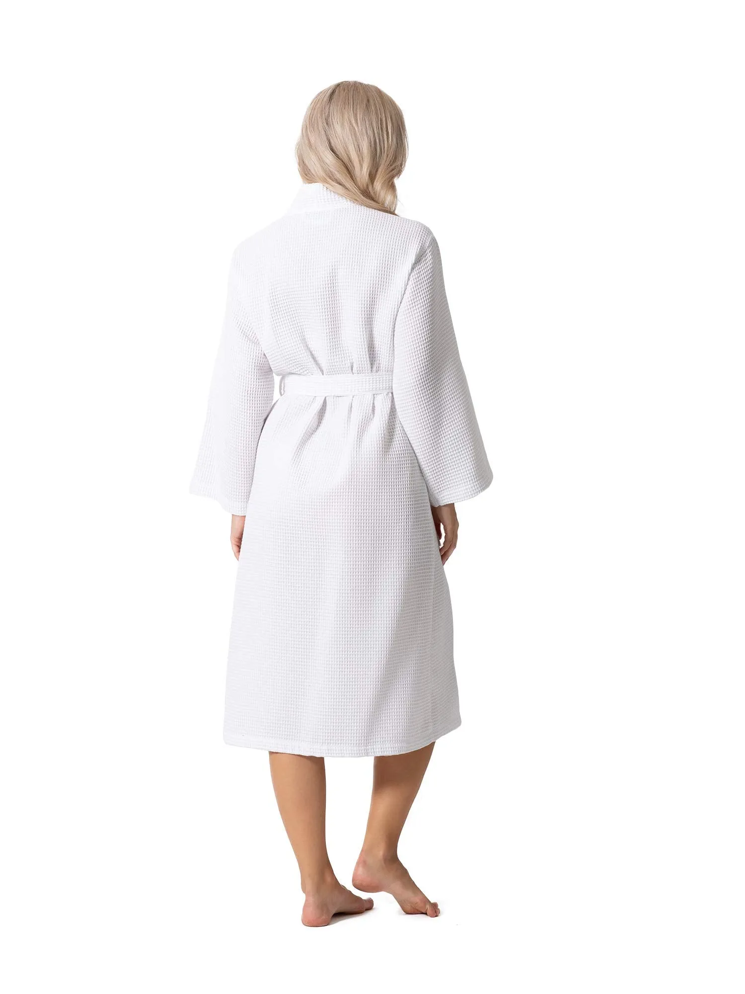 Turkish Linen Waffle Knit Lightweight Kimono Spa & Bath Robes for Women - Quick Dry - Soft (White, Large)