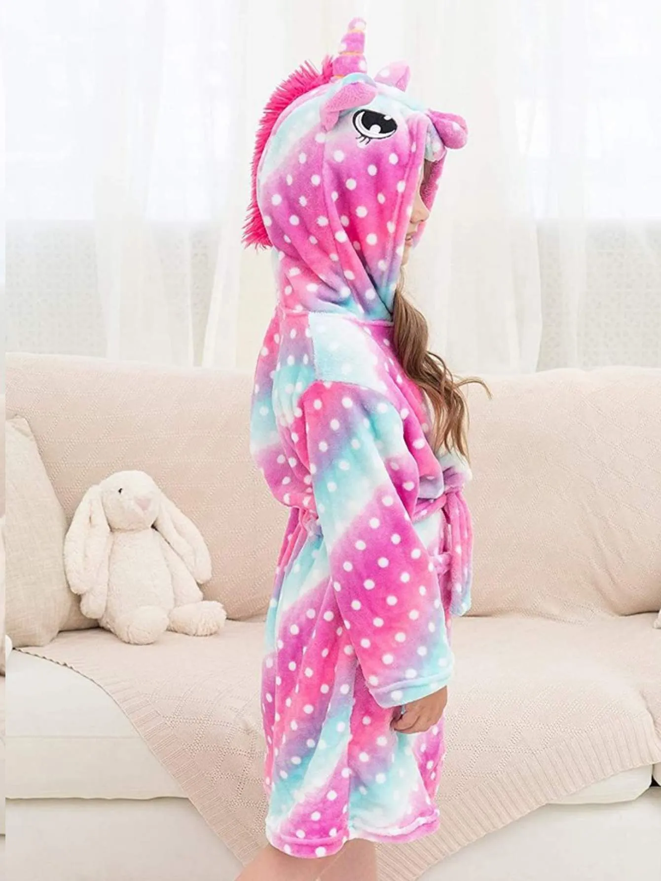 Unicorn Girls Robes Pajamas Hooded Soft Lounge Bathrobe For Girls With 3D-ear Belted, Dual Pocket - Doctor Unicorn