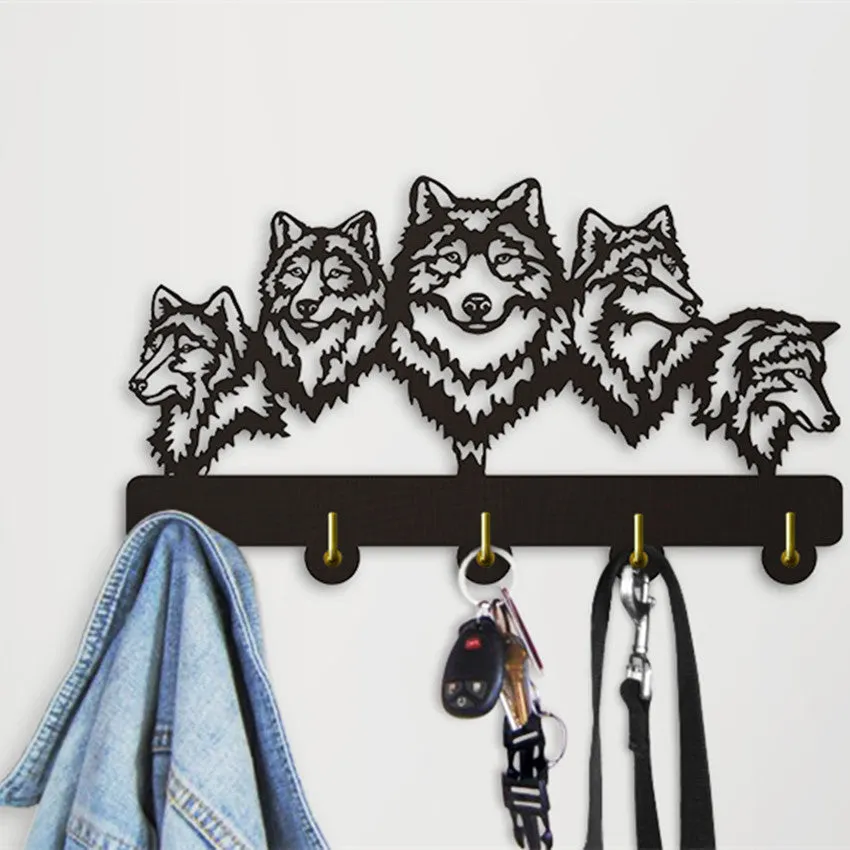 Wildlife Wolf Decorative Wall Hanger Wolf Family Clothes Wall Hooks Coat Rack Keys Holder Organizer Hook