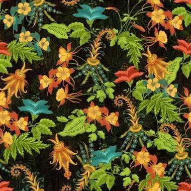 Wilmington Prints Tropical Travelogue Plant on Black Cotton Prints