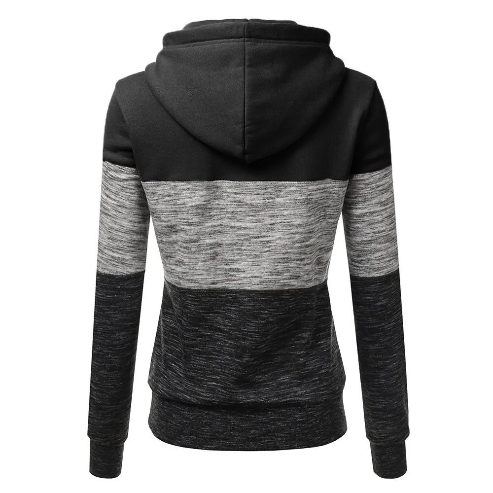 Women winter fall color block long sleeve hoodie sweatshirt